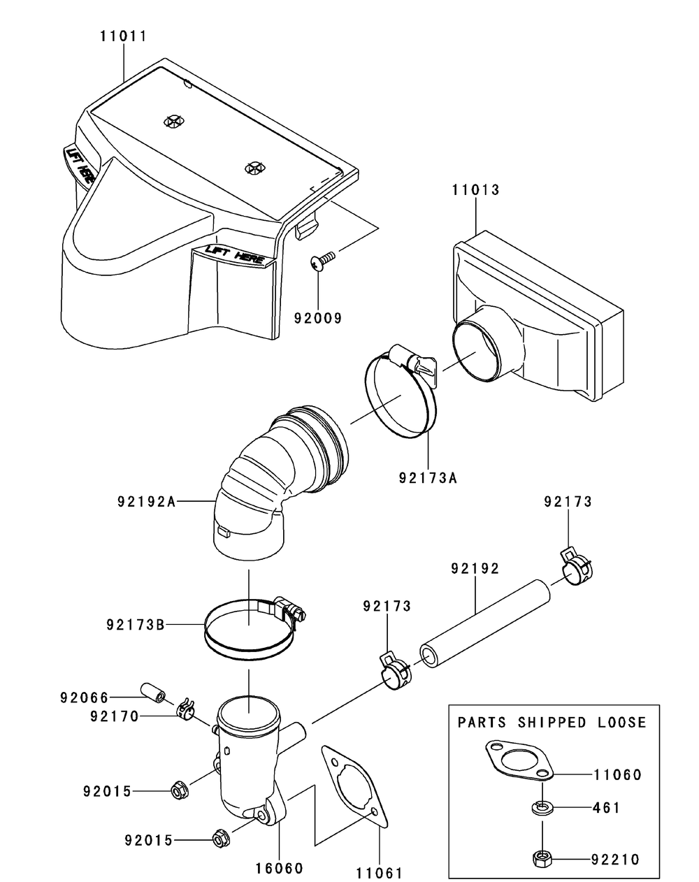 Kawasaki Fr600v-As06 Air Filter And Muffler Diagram and Parts List for XT2-LX42KW (Carb-13WGA1CS210)(2015) Cub Cadet Lawn Tractor